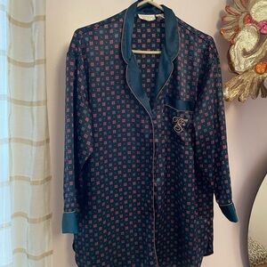 Victoria's Secret Gold Label Navy and Green Patterned Nightshirt/Gown M